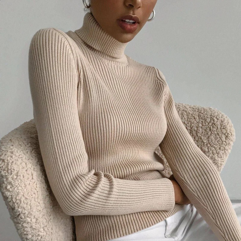 Autumn Long Sleeve Pullover Knitted Sweaters Turtleneck Elegant Knitwear Winter Women Tops Fashion Casual Jumper 250920