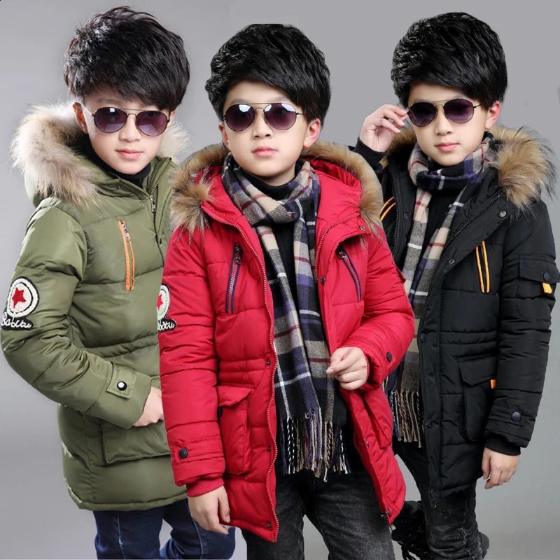 Big Size Keep Warm Winter Boys Jacket 314 Year Fur Collar Thick Hooded Outerwear For Kids Children Outdoor Windbreaker 250920