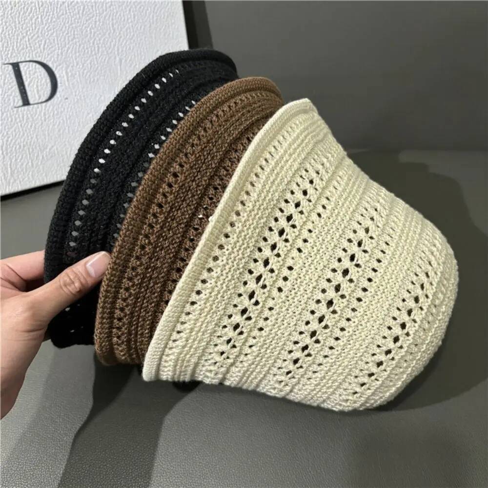 Casual Knitted Fisherman Foldable Protection Sun Hat Wide Brim Solid Color Hollow Beach Cap ddmythur