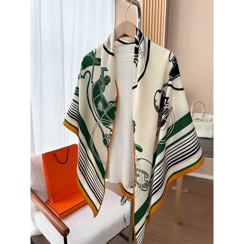 H Designer Silk Cashmere triangular scarf Shawl Outerwear Large for Women 2025 New Triangle Silk Scarf Cashmere High-end Feel Autumn Winter Warm