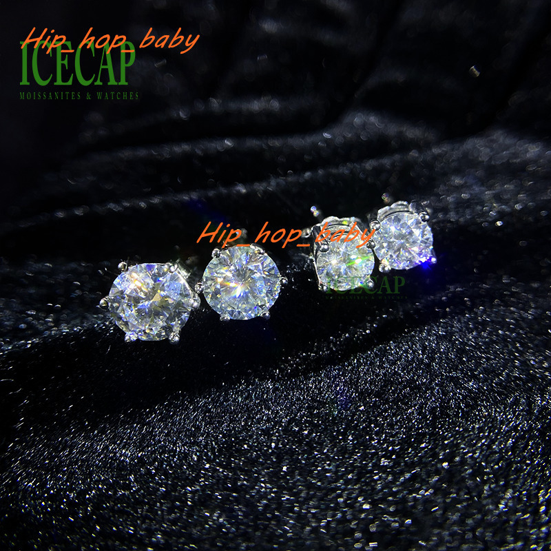 Wholesale Classic Diamond Earings Iced Out 1CT 2CT Moissanite Earstud 925 Silver Men Women Hiphop Fashion Earring Jewelry