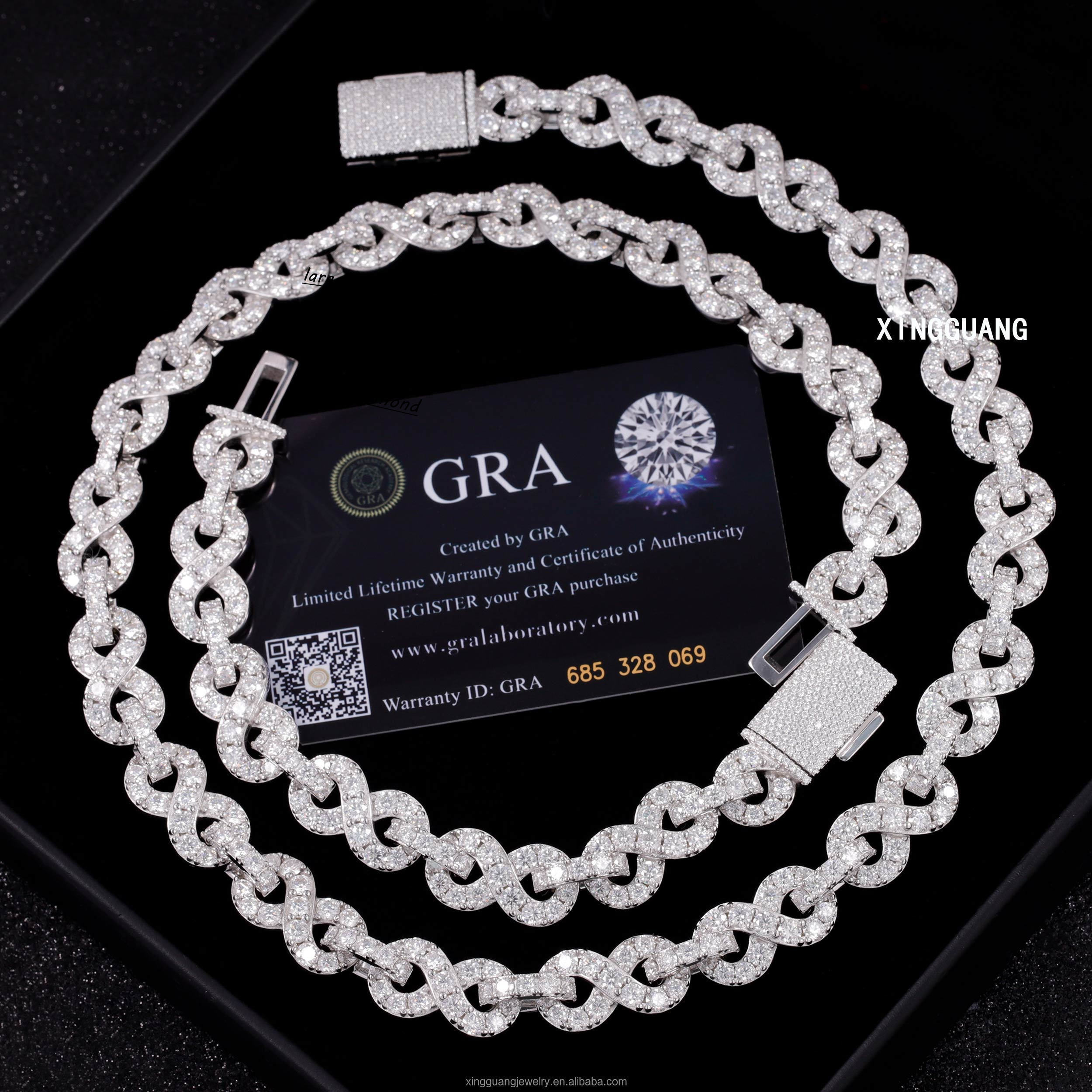 RTS Hotsale 9mm 13mm Infinite Diamond Chain Necklace S925 Silver VVS Moissanite Cuban Link Fine Jewelry Necklaces for Men Women