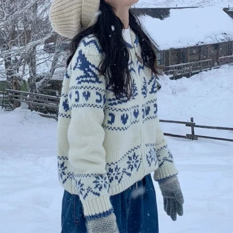 Pull d'île Fair Isle y Knit Collared Zipup Veste en confort cardigan teengirl automne streetwear d'hiver 250920