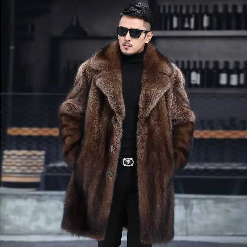 Luxury Brand Mens Clothing Fur Jackets Midlength Faux Fur Coat High Quality Warm Design Thick Business Casual Outerwear NewXJ250920