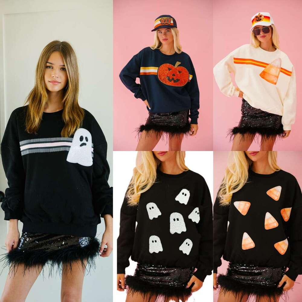 Automne hiver nouveau sweat-shirt à paillettes pour femmes, haut ample et décontracté avec élément d'halloween