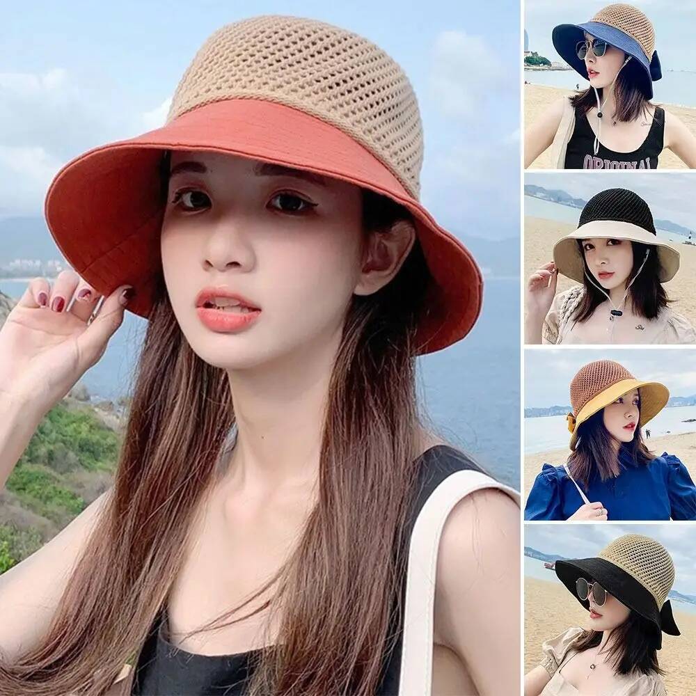 Summer Women Bucket UV Protection Sun Hats Soft Foldable Wide Brim Outdoor Beach Hat Panama Ponytail Cap ddmythur