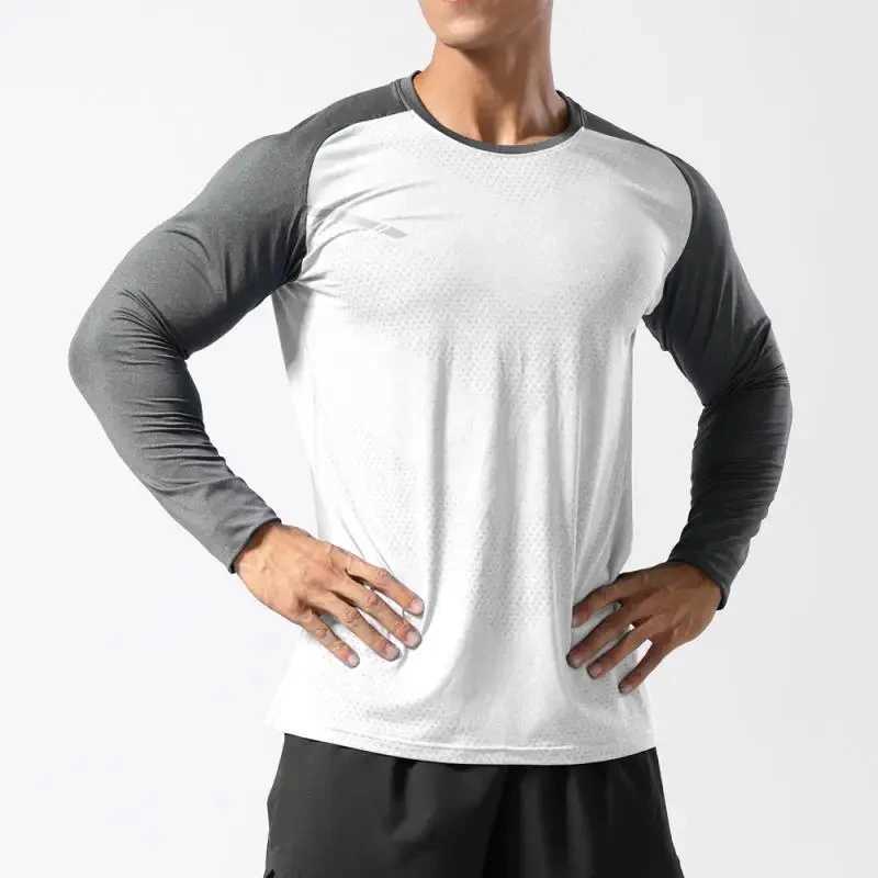 Simple Contrast Color Sports T Shirt For Men Fashion Fitness 3D Printed Long Sleeve Sportswear Tshirt Loose Breathable Gym TeesXJ250920