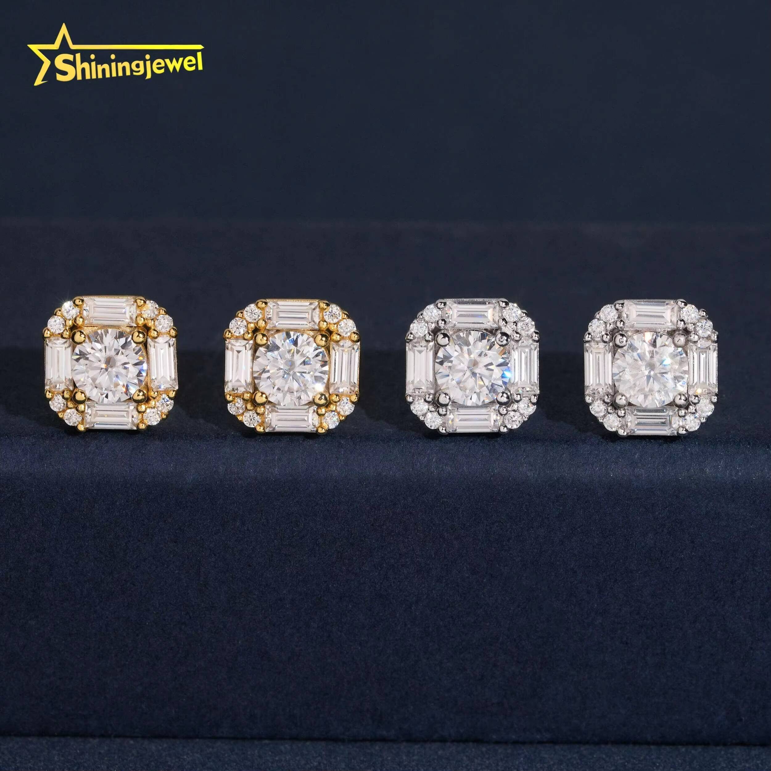 Ready to Ship Hip Hop Iced Out Screw Back Mens VVS Diamond 925 Sterling Silver Moissanite Earrings