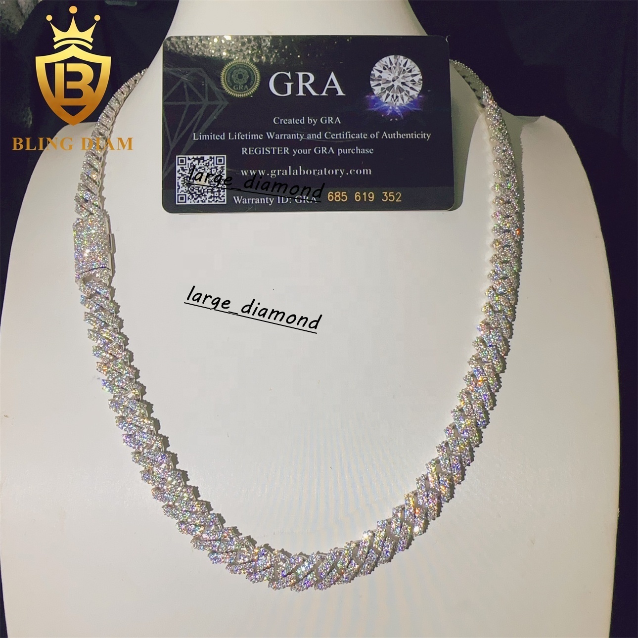 Fashion Hip Hop Fine Jewelry Iced Out GRA Certificated VVS Moissanite Diamond 10mm Luxury Necklace Miami Cuban Link Chain