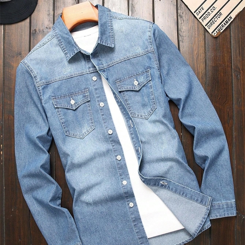 Chemises de denim pour hommes pour le printemps et l'automne Blue Trendy Fashionable Daily Street Style Y250919