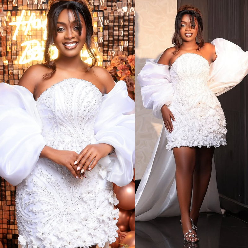 2025 Ivory Short Wedding Dresses Mermaid Wedding Dresses Bridal Gowns Plus Size Illusion Sleeveless Beaded Lace Wedding Gown for African Black Women