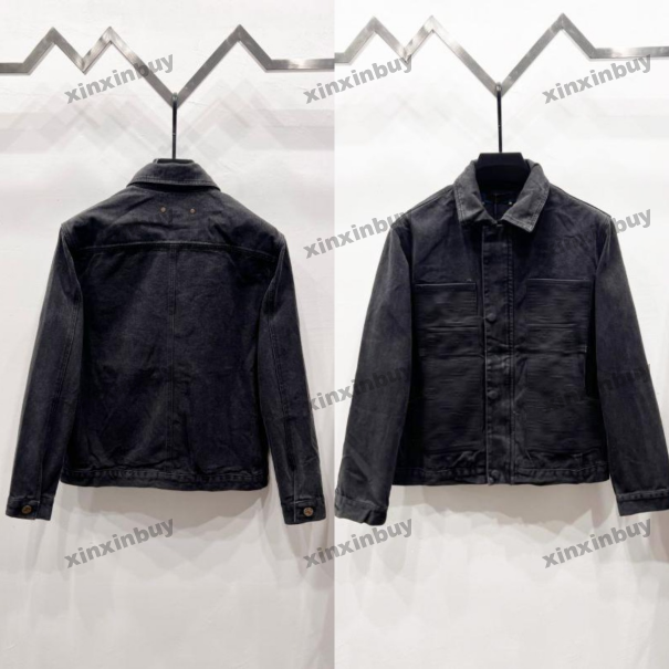 xinxinbuy Men designer Coat Jacket denim Pocket emboss jacquard pocket long sleeves women black gray blue M-2XL