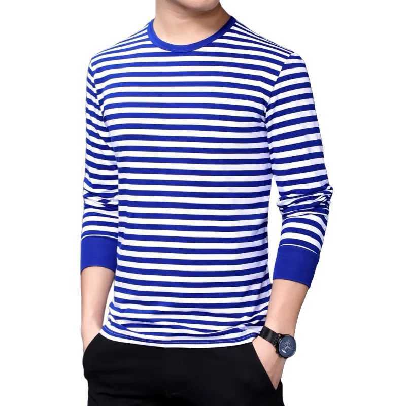 Mens Striped Long Sleeve Tshirt Retro Round Neck Rib Cuff Sailor Top Casual Pullover Top Navy Style Tshirt Mens ClothingXJ250920