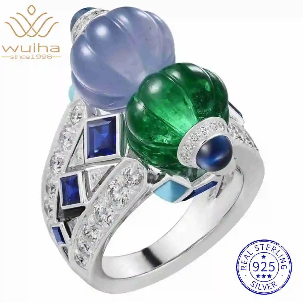 WUIHA Vintage 100 925 Sterling Silver Lab Sapphire Emerald High Carbon Diamonds Gemstone Wedding Engagement Ring Fine Jewelry 250920