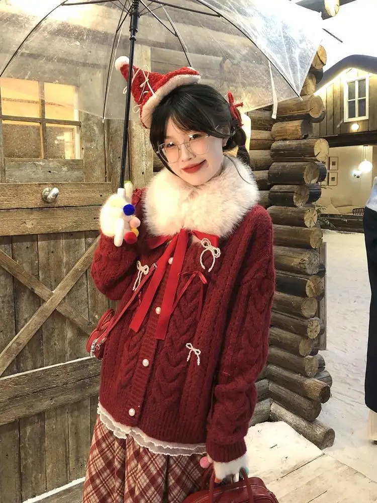 Autumn Sweet Kawaii Knitted Sweater Long Sleeve Elegant Solid Knitwear Coat Chic Harajuku n Korean Fashion Cardigan Woman 250919