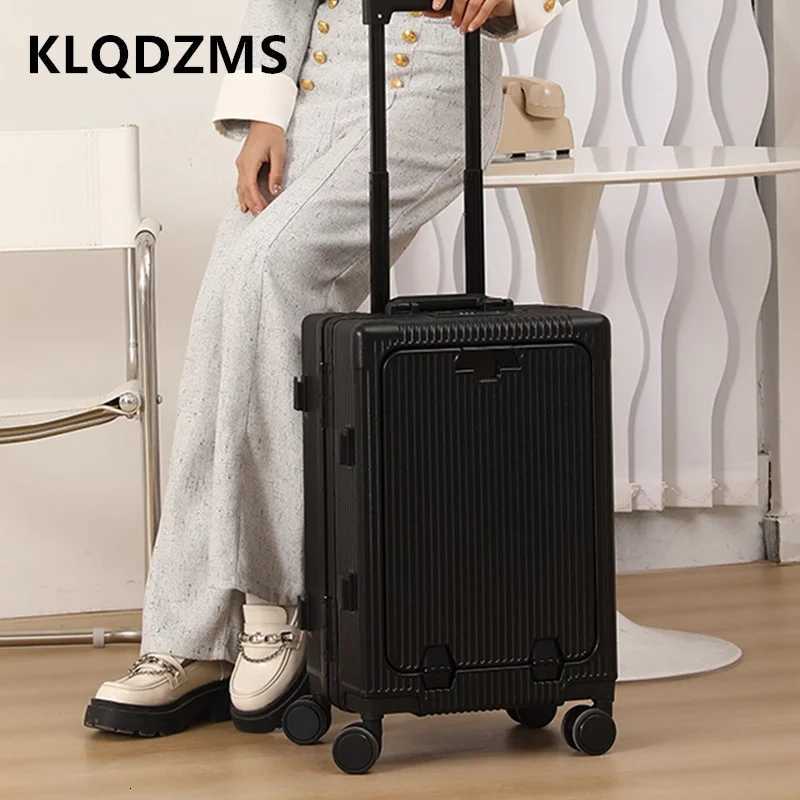 KLQDZMS Laptop Suitcase Front Opening 20 Inches Boarding Box 24 Large Capacity Trolley Case Multifunction Rolling Luggage W250920-image-1076034113