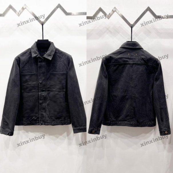 xinxinbuy Men designer Coat Jacket denim Pocket emboss jacquard pocket long sleeves women black gray blue S-2XL