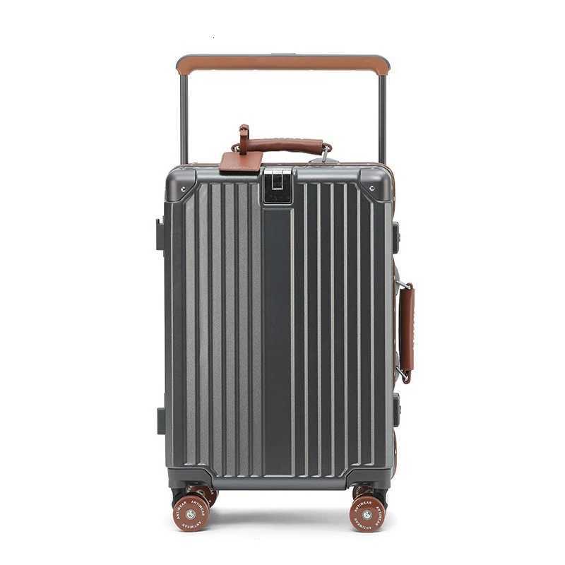 New Wide Handle Suitcase Luggage with Cup Holder Suitcase Trip Cabin 202426 Inch TSA Customs Lock Travel Bags Leather box W250920-image-1076020440