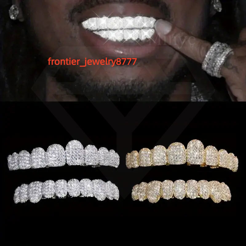 Hip Hop Jewelry Grills Ice S925 Silver Moissanite Bling Silver White Gold Plated Diamond Personality Custom Teeth Grills