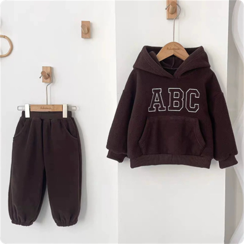 Autumn Children Clothing Sets Fleece Hoodie Jacket Winter Boys Girl Clothes Warm Velvet Top Coat Pants 2pcs Suit Kids Tracksuit H251208-image-1087662470