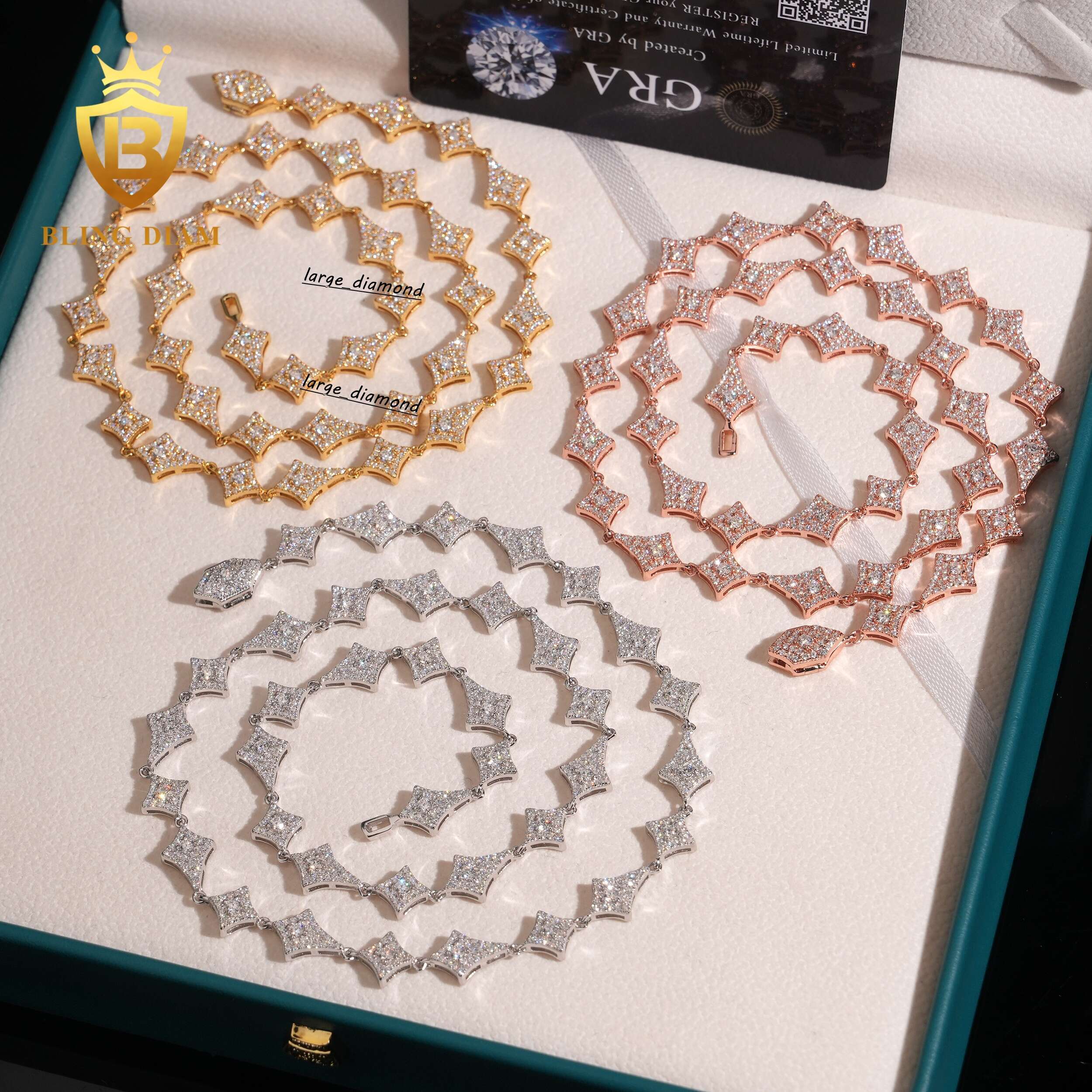 Factory Wholesale Price Luxury Shinning 925 Sterling Silver VVS Iced Out Moissanite Diamond Link Chain Tennis Necklace