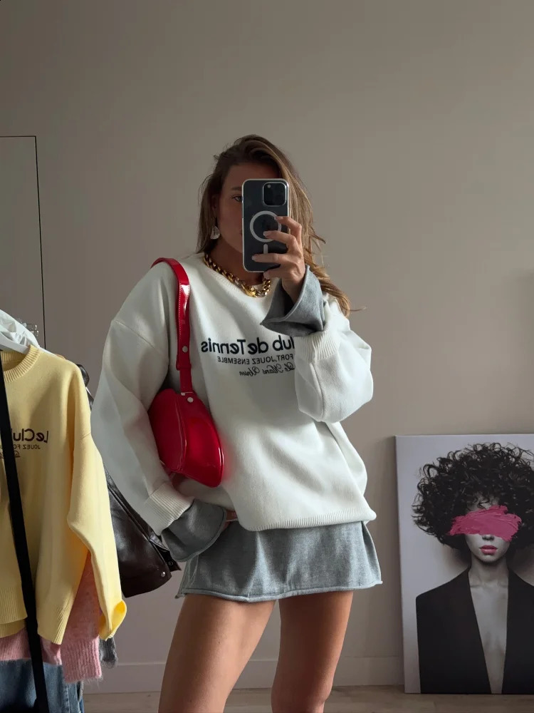 Femmes lâches pull pulat décontracté cou rond manche pleine manche chic en tricoté dame 2025 Pullous de la rue de la mode quotidienne 250919