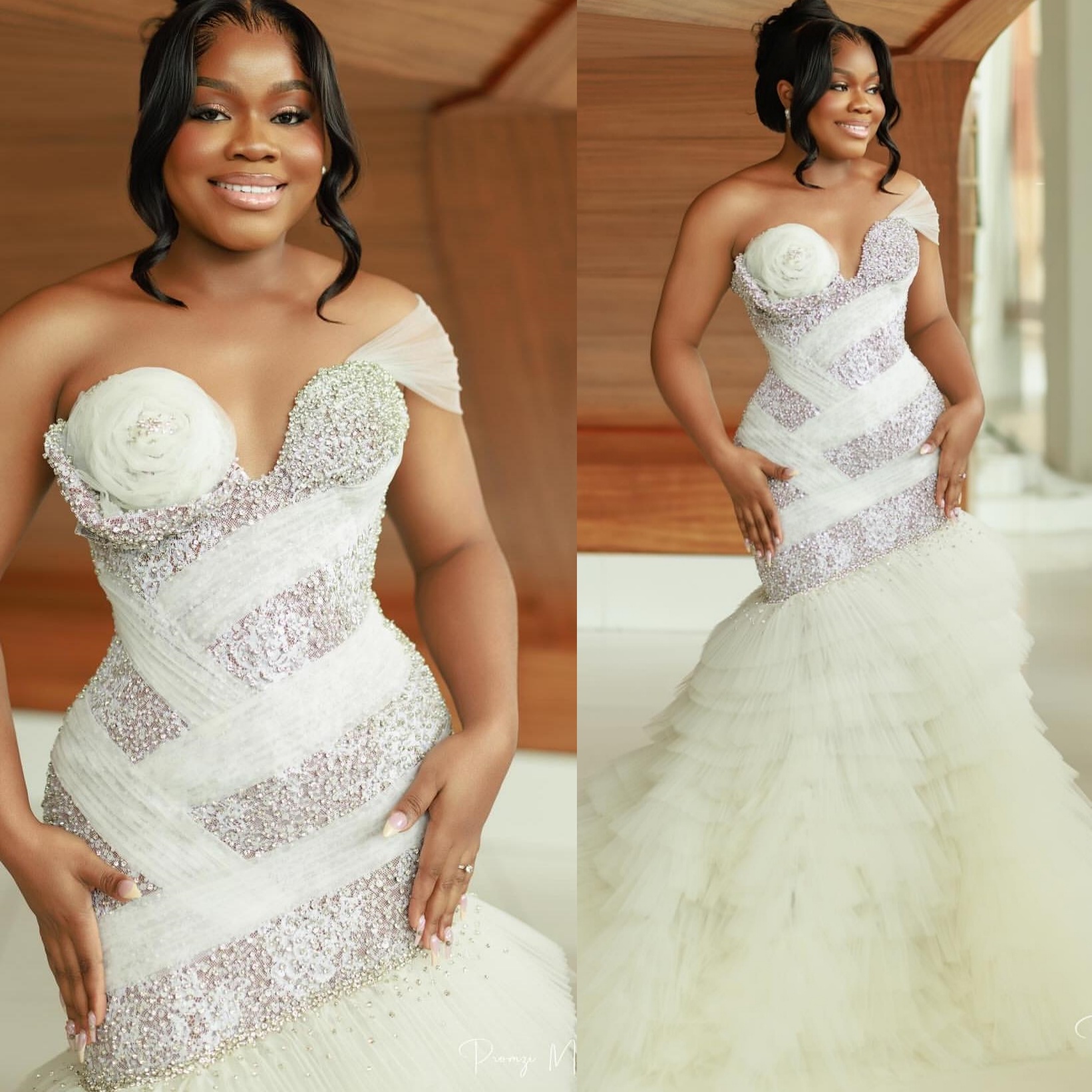 2025 Aso Ebi Plus Size Ivory Mermaid Wedding Dress Illusion Sweetheart Sequined Tiers Tulle Elegant Vintage Bridal Gowns Dresses ZJ0469