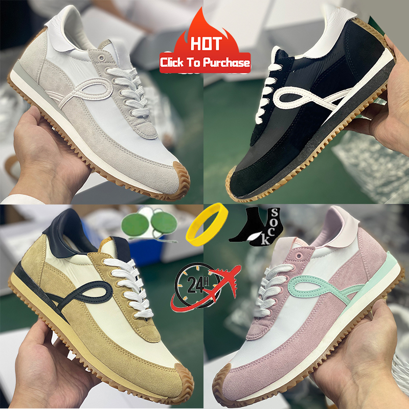Designer Casual Running Shoes For Men Women Luxury Flow Runner Nylon Suede Sneakers White Light Grey Black Gold Pink Mens Womens Fashion Outdoor