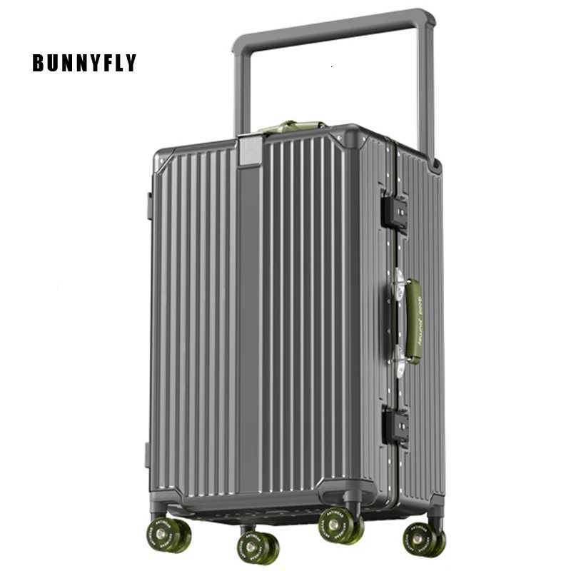 BunnyFly Suitcase Wide Handle Travel Suitcase Men 20 24 CarryOn Luggage Women PC Aluminum Frame Trolley Case W250920-image-1076021775