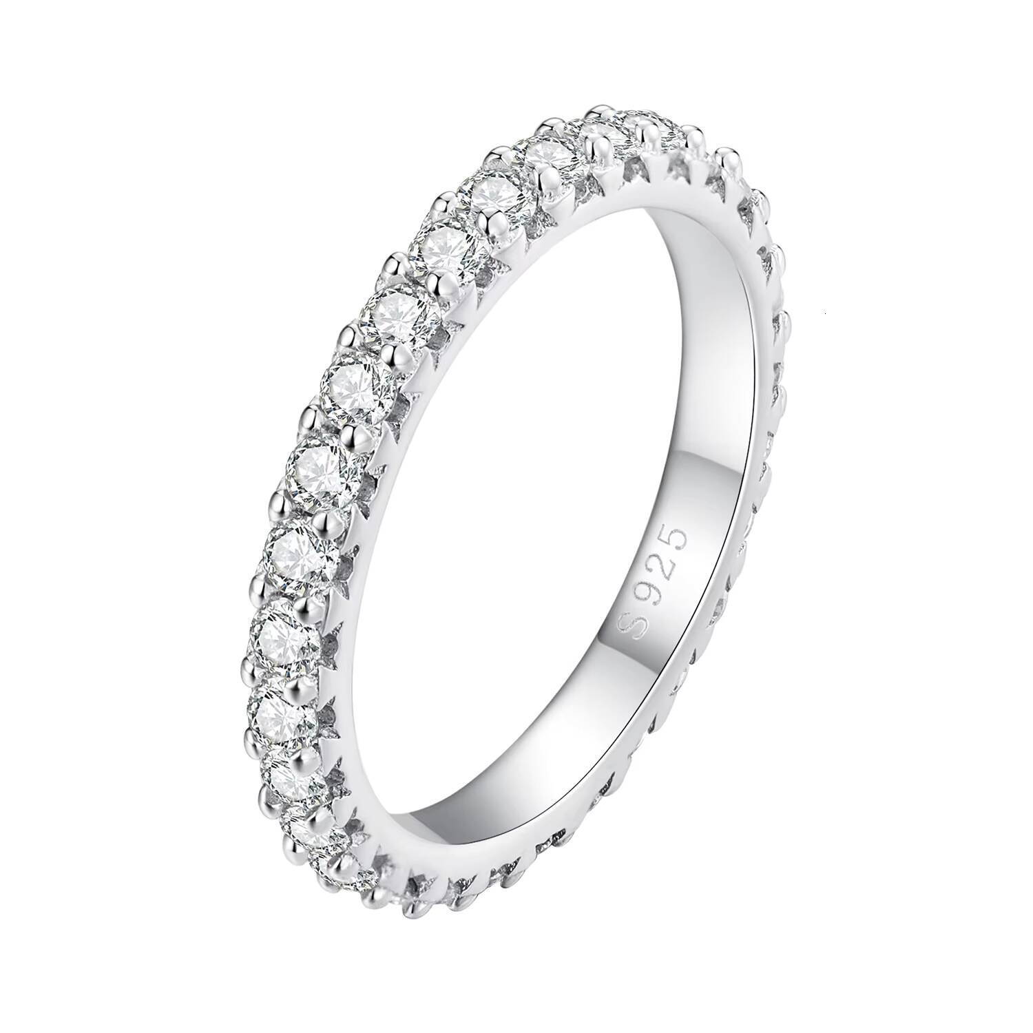 Minimalist S925 Sterling Silver Rhodium Plated Eternity Band Jewelry Fine 2MM VVS1 GRA Moissanite Rings for Women