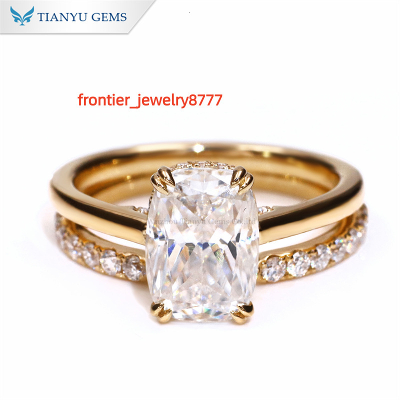 Tianyu Gems Cushion Brilliant Cut 75105mm 4ct Moissanite 10k 14k 18k Solid Yellow Gold Fashion Jewelry Ring Set for Women