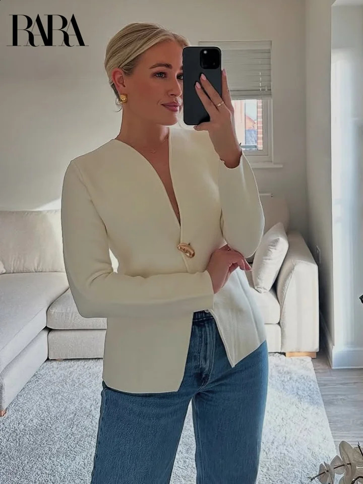 RARA 2025 Cardigan en tricot à manches longues avec des détails en V Deep et décoratif pour un look chic et élégant 250919