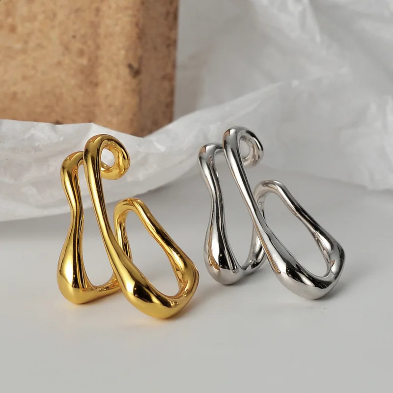 Punk Metal Double couche Coup de manchette d'oreille pour les femmes sans lignes géométriques percées boucles d'oreilles enveloppez les clips d'o