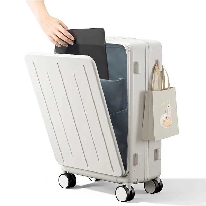 Front Opening Suitcase Multifunctional Luggage USB Port Charging PC Suitcase Trip Cabin Trolley Case Spinner Wheel 20 24 28 inch W250920-image-1076020430