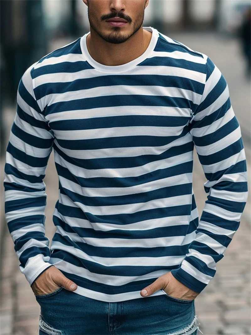 Retro Striped Graphic Long SLeeve T Shirts For Men Simple Fashion Spring Autumn 3D Printed Tshirts Casual Oversized Tees TopsXJ250920