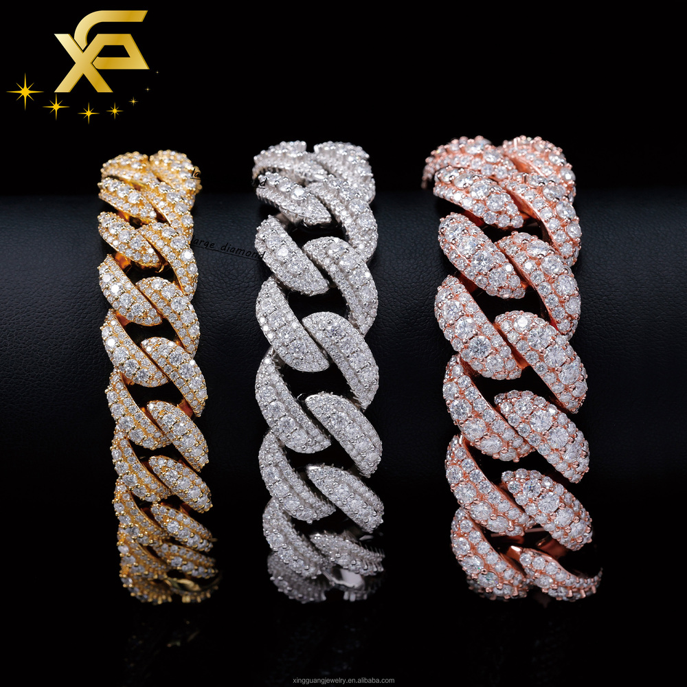 Popular Design 14mm22mm Wide S925 Silver VVS Moissanite Cuban Bracelet Fine Jewelry Iced Out Diamond Men Cuban Link Bracelet