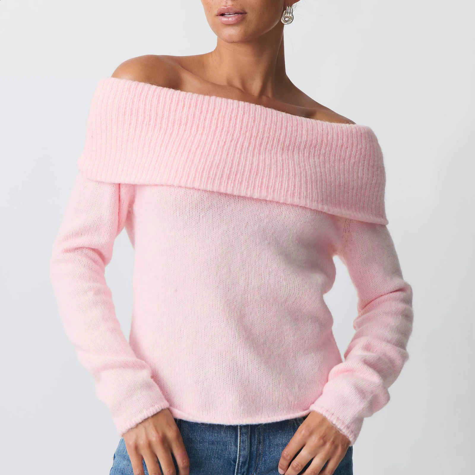 hirigin Women Y2k Off Shoulder Sweater Relaxed Fit Long Sleeve Strapless Knit Pullover Top Sexy Aesthetic Fall Streetwear 250920
