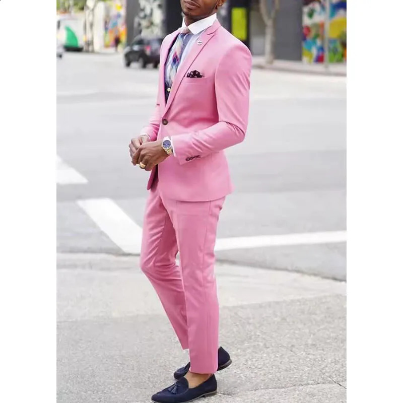 2025 Costumes roses pour hommes Blazer Pants n Slim Fit Skinny Mariage décontracté costume masculin 2 pièces