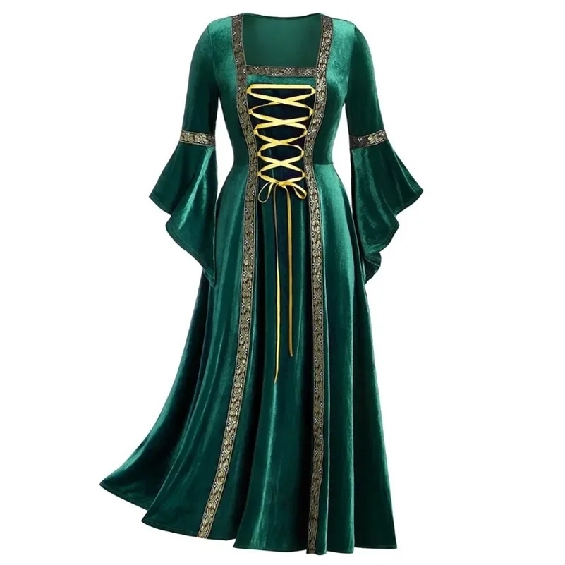 Halloween Women habille des costumes pour les femmes à manches longues Cosplay médiéval Vintage Witch Victorian Gothi Bandage Dress250920