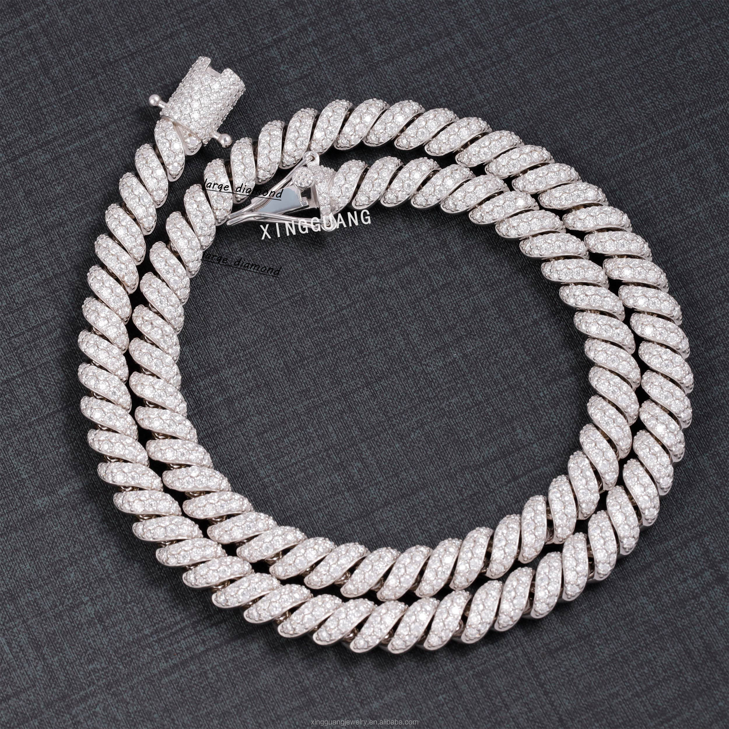 XG Mens Unique 925 Silver Full VVS Moissanite Diamond Rope Necklace GoldPlated Cuban Chain in Hiphop Punk Style