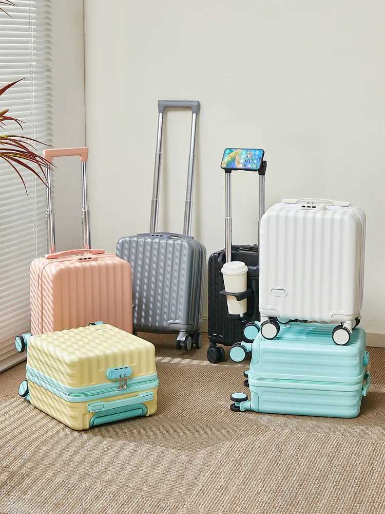 14inch Carryon Luggage With Travel Handle Cup Holder Phone Stand Small Suitcase Handbag Womens Lightweight Luggage W250920-image-1076022625