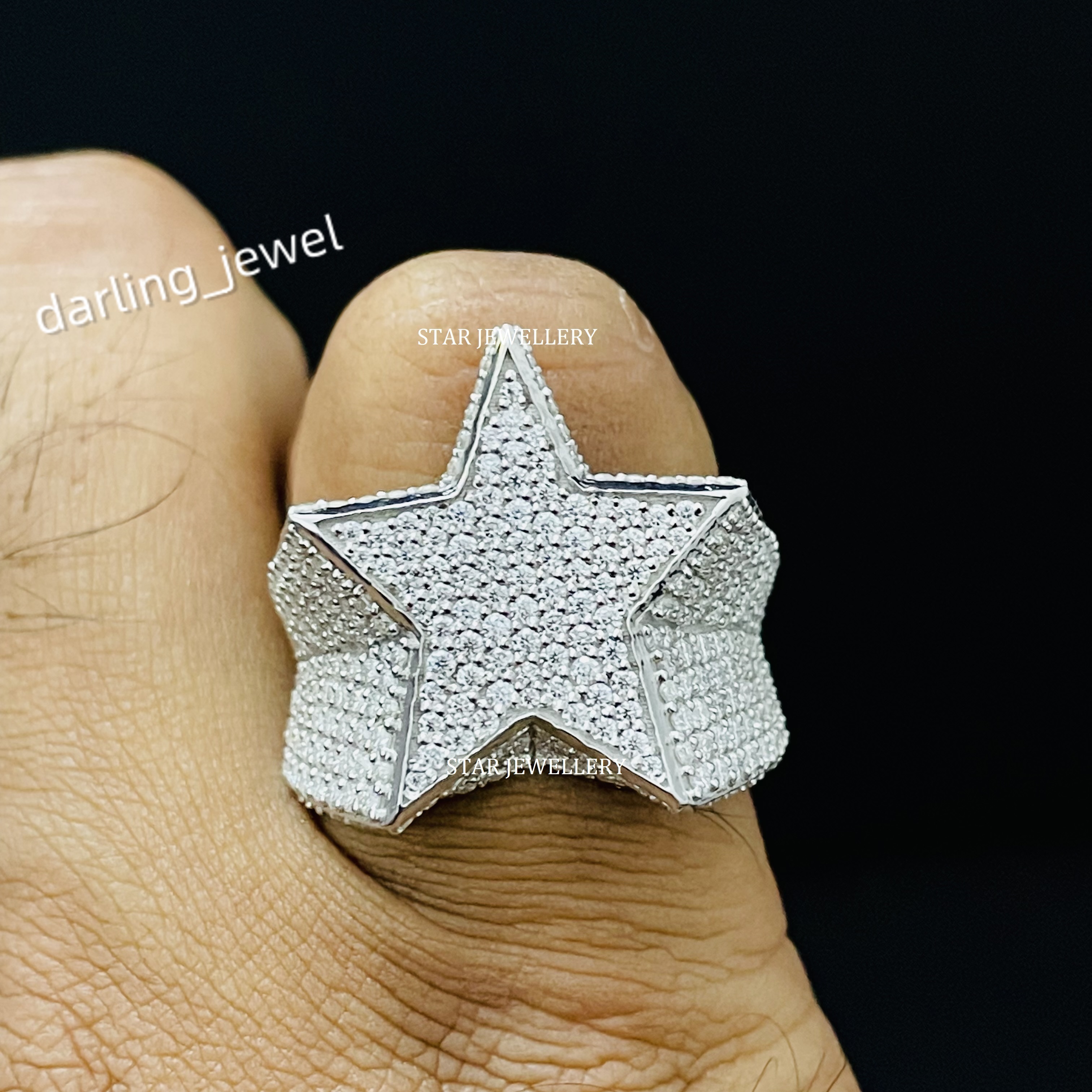 Iced Out VVS Moissanite D Color Star Ring for him Silver Hip Hop Moissanite Star Ring VVS Moissanite Star Ring