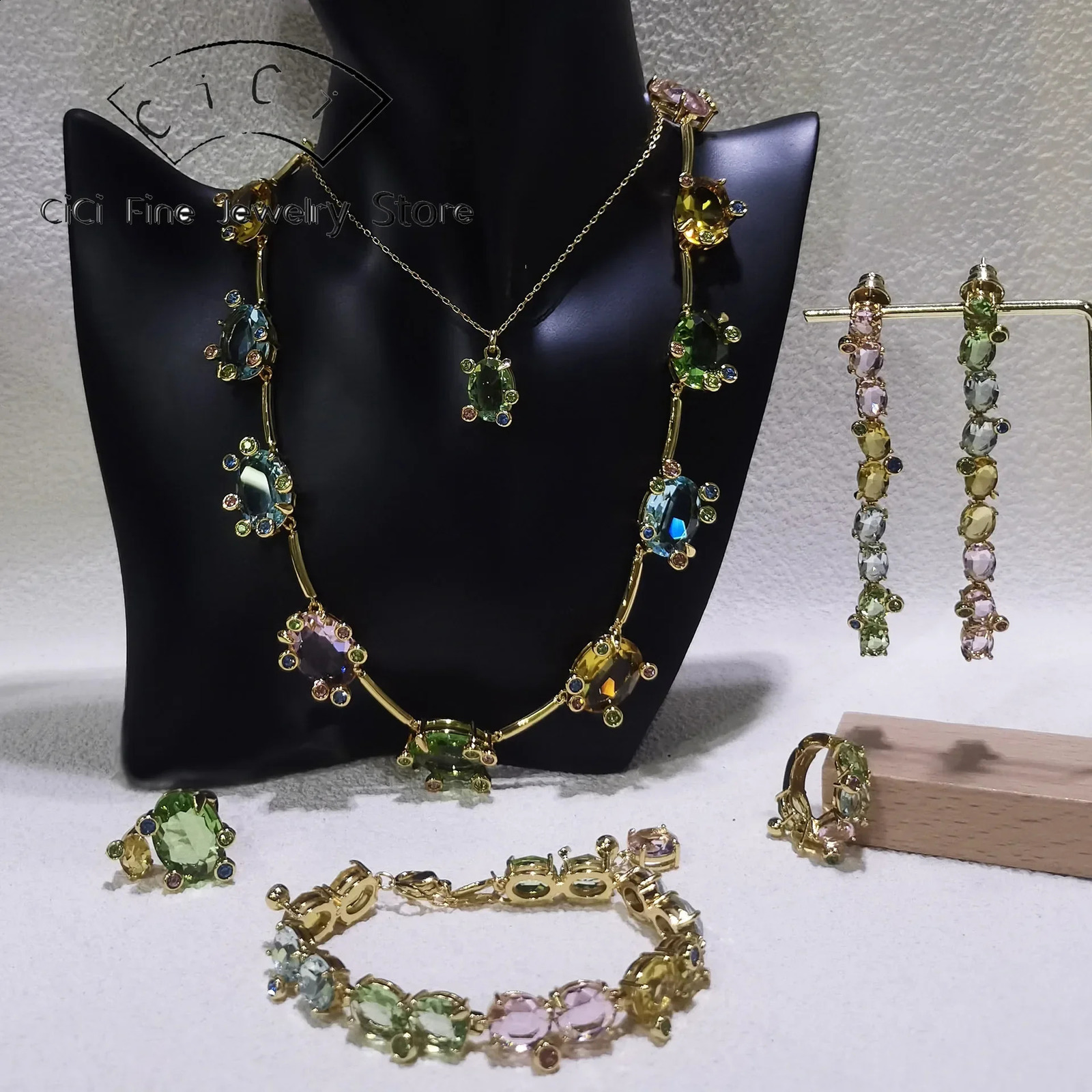 2025 Bijoux Fine Set Original Collifications colorées Crystal Collier Collier Boucles Boucles Bracelet pour femmes Cadeau de mariage 250920