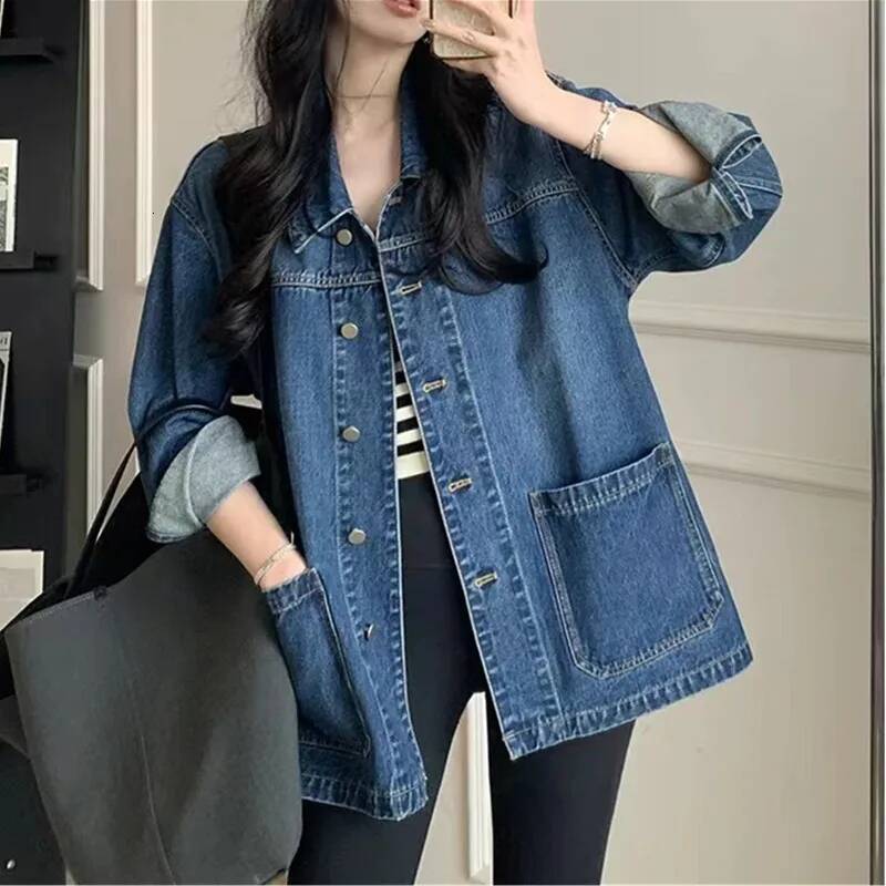 Denim recadré automne 2024 Fashion classique lâche lâche conton bleu jeans veste femmes vêtements nouveaux en outre ddmythur