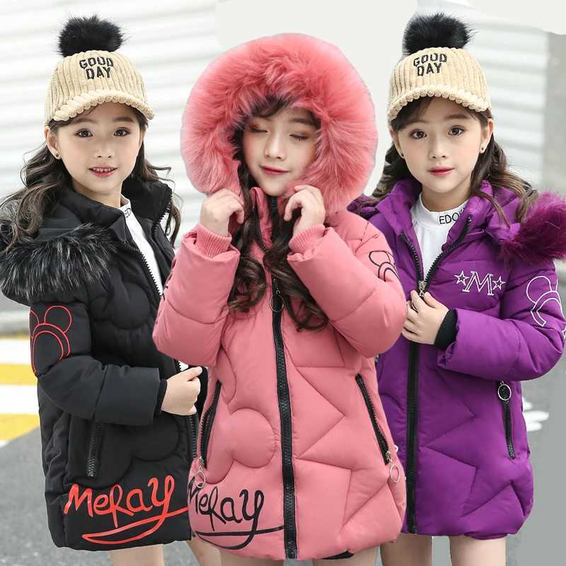 Big Size Teenager Winter Keep Warm Girls Jacket Letter Long Style Hooded Windbreaker Coat For Kids Children Christmas Outerwear X250920