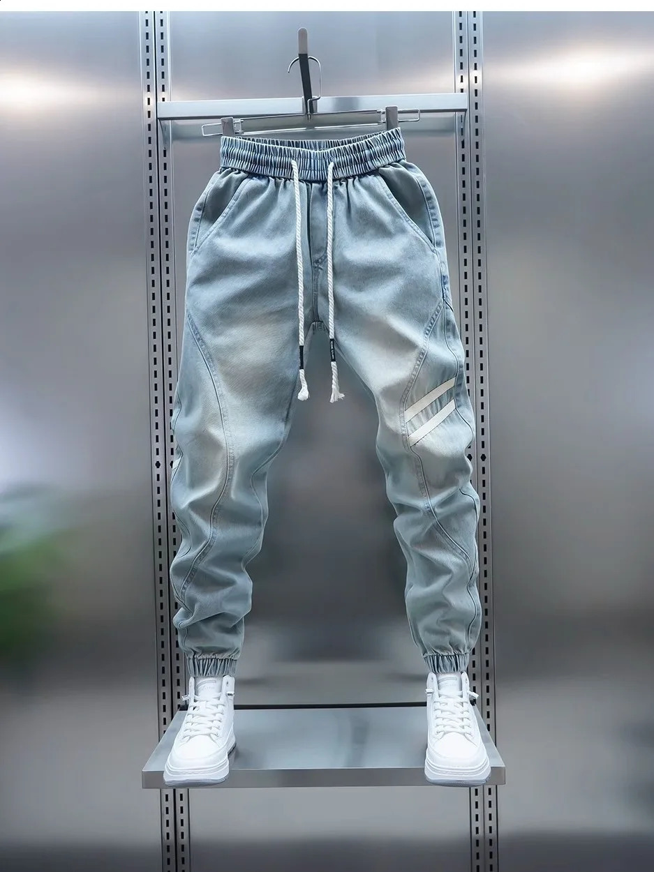 Mens d'été Sled bleu bleu taise élastique pantalon décontracté en ajustement de petits leggings jeans avec ourlet à menace et patchwork 250921