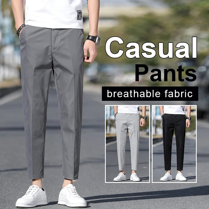 Mens Polyester Slim Fit NinePoint Pants 2025 Summer Autumn High Quality Casual MidLength Pants Plus Size 38 250919