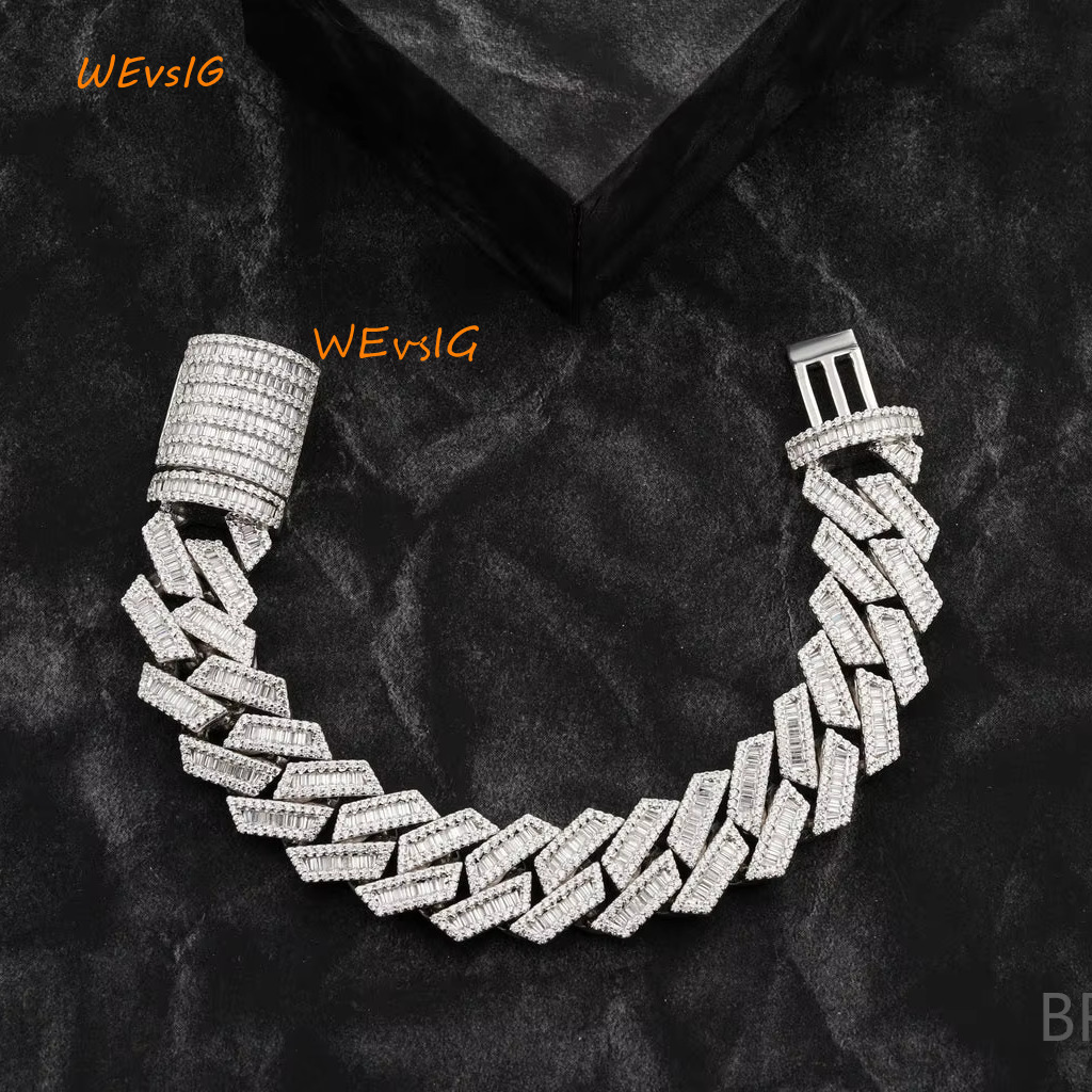 Iced Out VVS Moissanite diamond Chain Bracelet 8mm White Silver Plated Hiphop Cuban Chain Link Women Men Bracelet