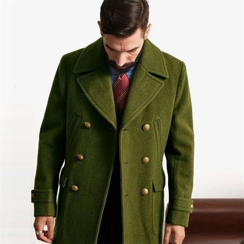 Spring Vintage Woolen Trench Mid Coats Men Casual Buttonup Lapel Woolen Jacket For Mens Office Outdoor Woolen Outfits 250919