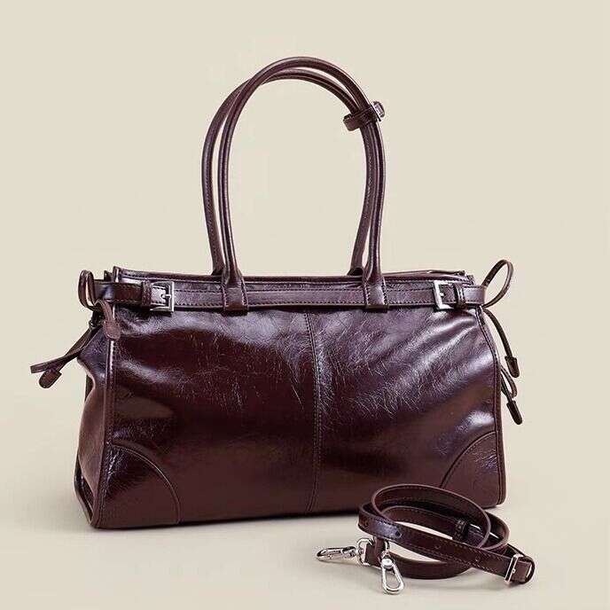 Ladies New Large Capacity Boston Head Layer Cowhide High-Grade Fashion Handbag